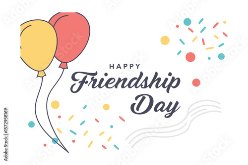 Friendship Day Illustration: A cheerful illustration that celebrates Friendship Day, featuring colorful balloons floating joyfully amidst a shower of confetti, representing the bonds of friendship.
