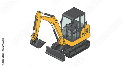 mini excavator vector, Detailed Mini Excavator Vector from a front view