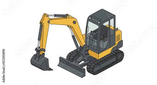 mini excavator vector, Detailed Mini Excavator Vector from a front view
