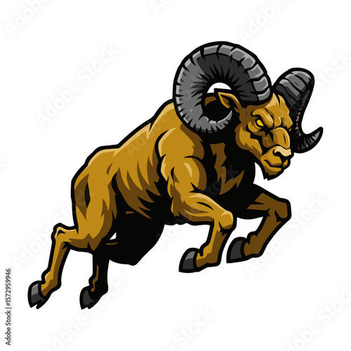 Ram Mascot Team Logo with Aggressive Expression and Curved Horns