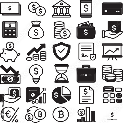Icon set used in the finance sector worldwide, Vector isolated with white background