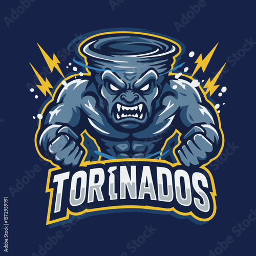 Tornado Mascot Team Logo Featuring Swirling Storm Cloud with Angry Face