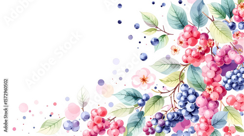 Watercolor pattern featuring raspberries white background	