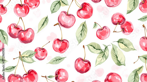 Juicy cherries arranged in a balanced watercolor composition, expressing vitality, sweetness, and a crisp, garden-inspired style