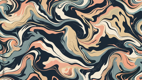 Abstract swirling pattern of peach cream blue and dark navy colors seamless marble