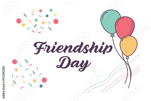Friendship Day Illustration: Celebrating the bond of friendship with colorful balloons and festive confetti, a cheerful graphic representing the spirit of togetherness and appreciation for friends.