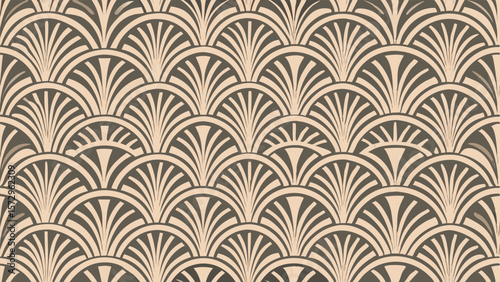 Seamless art deco fan pattern in beige and dark gray geometric