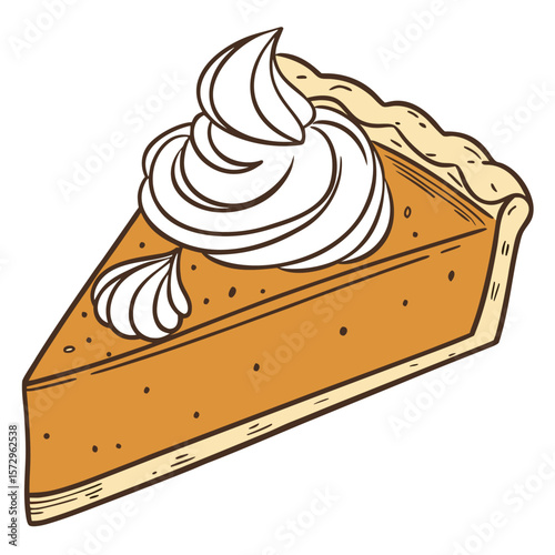 A delicious slice of pumpkin pie topped with a generous swirl of whipped cream perfect for autumn holidays and seasonal celebrations