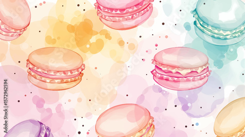 Watercolor pattern macaroni on white background vector