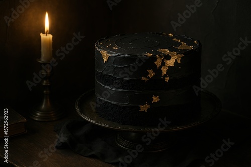 Elegant gothic luxury dessert with candlelit ambiance for special occasions