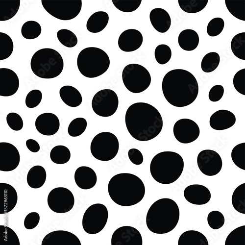 Black oval and circle shapes scattered on a white background seamless pattern vector