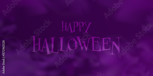 Happy halloween greeting on purple cloudy mystical background, spooky festive banner design