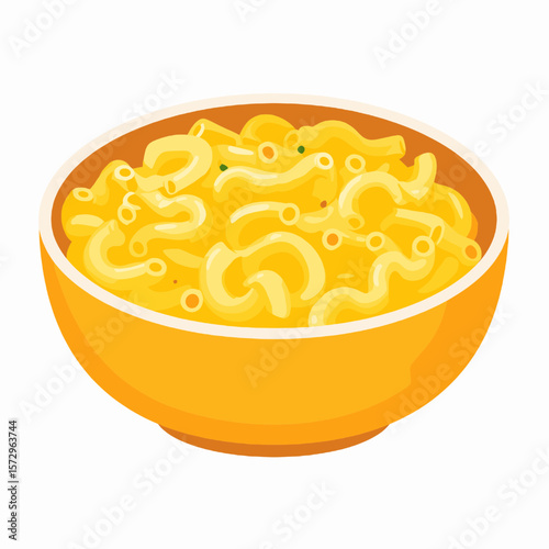 Close Up of Macaroni and Cheese Served in a Yellow Bowl Pasta Dish with Cheesy Sauce and Cooked Comfort Food Illustration with Cartoon Graphic Design