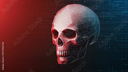 Futuristic 3D Digital Polygon Skull Design Showcasing Technology and Intricate Patterns in Modern Art