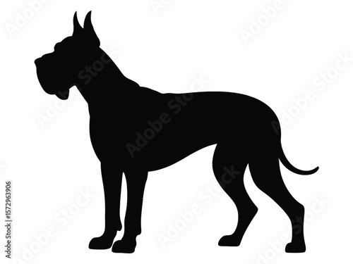 A minimalist silhouette illustration of a Great Dane dog in a white background