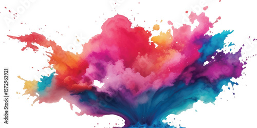 Colorful Holi Festival Paint Powder Explosion with Bright Multicolor Dust Burst and Rainbow Cloud on Clean White Background