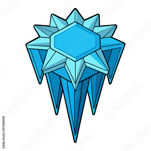 Geometric ice crystal emblem with blue hues cyan