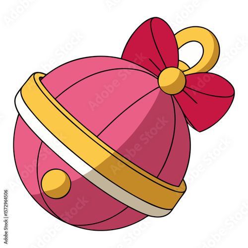 Pink bauble with red bow and gold accents Christmas ornament gold band holiday decoration