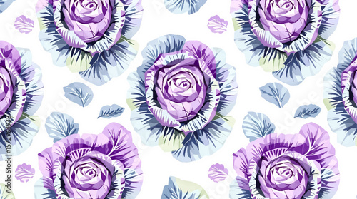 Fresh cabbage pattern with detailed leafy textures and natural green tones, perfect for organic and food-themed designs