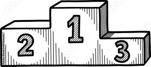 An Artistic Hand Drawn Sketch of a Three Tiered Victory Podium Indicating First Second and Third Place Winners