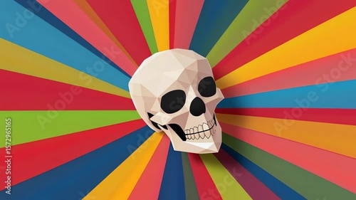 Colorful Low Polygon Skull Design with Striking Background Radiating Vibrant Visual Effects