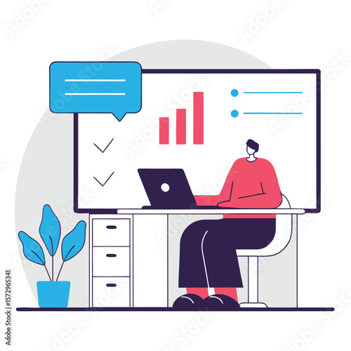 Person Working on Laptop with Growth Chart