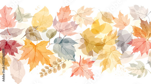 Hand-painted fall leaves in soft orange, red, and yellow tones, forming a harmonious design inspired by crisp autumn days