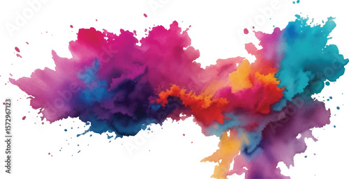 Bright Multicolor Dust Explosion on White Isolated Background with Colorful Powder Cloud and Rainbow Paint Burst for Holi Themes