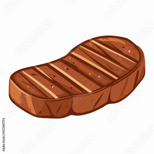 Illustration of a Grilled Brown Steak Isolated on White Background Ready for Gourmet Meals and Delicious Barbecue