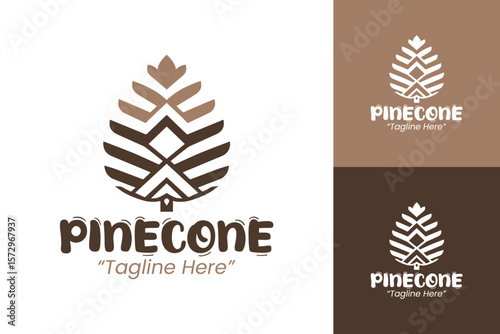 Minimalist Pinecone Logo in Light Brown and Dark Brown for Natural Environment Branding
