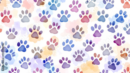 Cute and artistic paw print illustration with bright colors, ideal for pet-themed decorations, wallpapers, or textiles