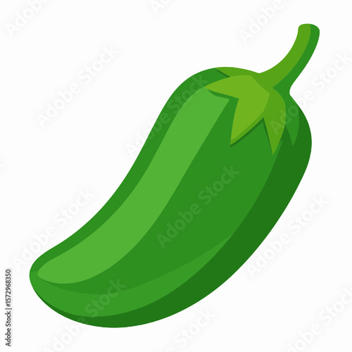 Isolated Green Jalapeno Pepper on White Background Still Life Food Photography