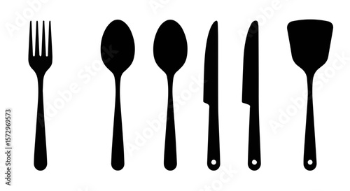 Minimalist kitchen utensil collection silhouette for culinary themed design projects