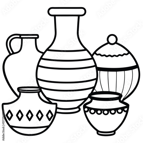 set of vases line art