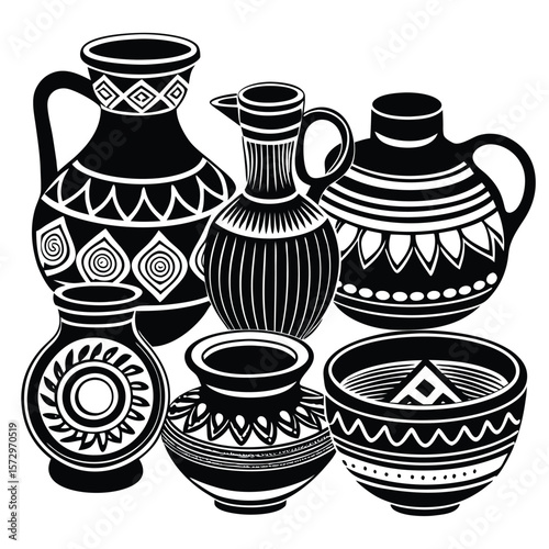 set of clay pots and cups