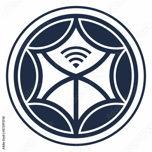 Vector illustration of a modern network symbol in a circular badge for technology and connectivity branding