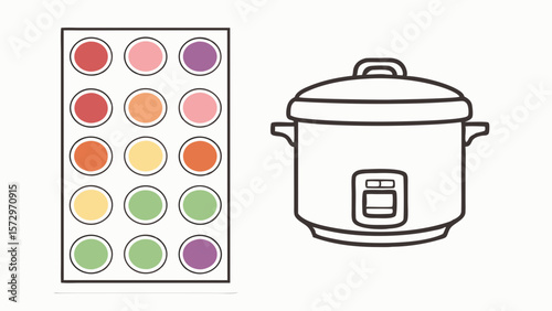 Vector illustration of a rice cooker and a colorful palette for culinary creativity in cooking