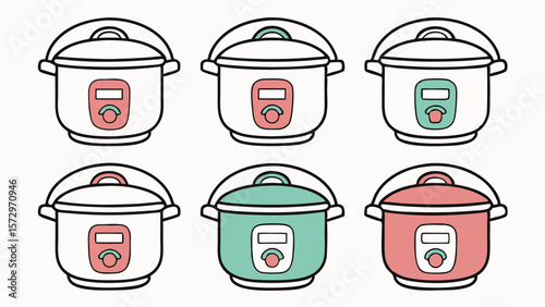 Vector illustration of colorful rice cookers in a modern style for kitchen design and appliances