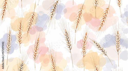 Hand-painted wheat in warm golden tones, forming an elegant seamless design full of softness, simplicity, and natural harmony