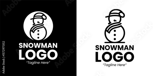 Monochrome Snowman Logo for Holiday Marketing and Seasonal Branding in Black and White
