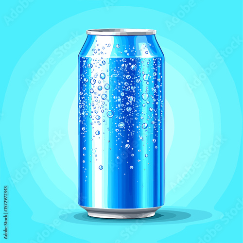 Pixelated Blue Soda Can with Bubbles and Retro Design on a Gradient Background