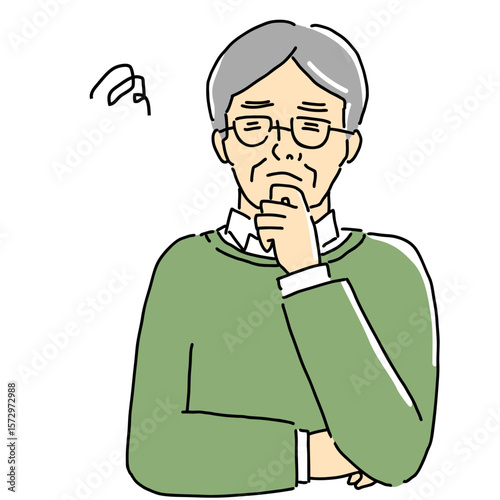 悩んでいるシニア男性