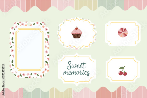 Baby shower card.  Minimalist line art. Trendy vintage whimsical borders for wedding invitations, birthday card, prints. Vector сoquette frame set