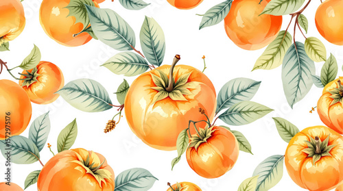 Persimmon seamless pattern.  vector illustration ripe persimmon isolated on white background
