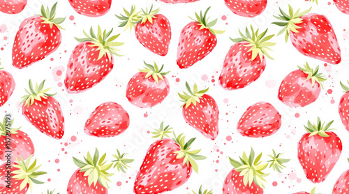 Strawberry seamless pattern, Watercolor seamless pattern with strawberries