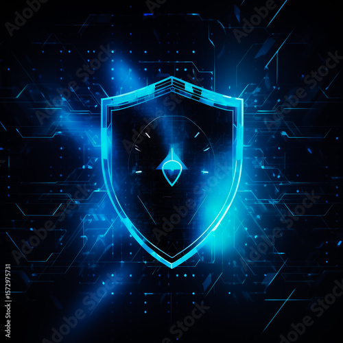 Abstract blue technology background with glowing stars and digital energy lines