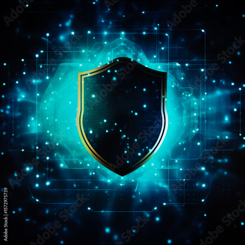 Shield with Futuristic Blue Glow Background