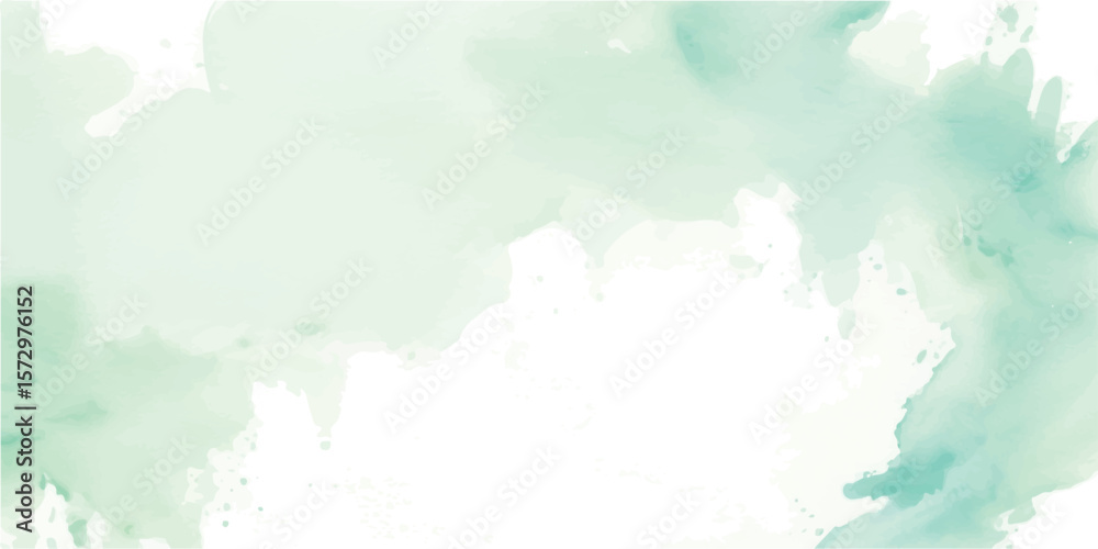 Obraz premium Organic Mint Green Watercolor Background with Soft Aquarelle Brush Strokes Hand-Painted on White Paper for Minimal Fresh Product Mockups