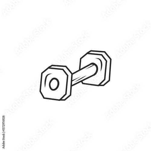Simple Outline Drawing of a Hex Dumbbell, Ideal for Fitness and Workout Themes