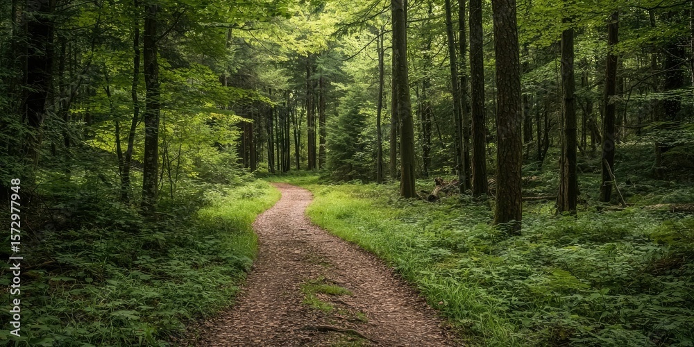 Fototapeta premium A forest path leading to a peaceful solo campsite
